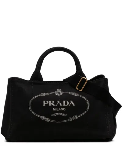 Pre-owned Prada 2013-2025 Canvas Canapa Logo Satchel In Black