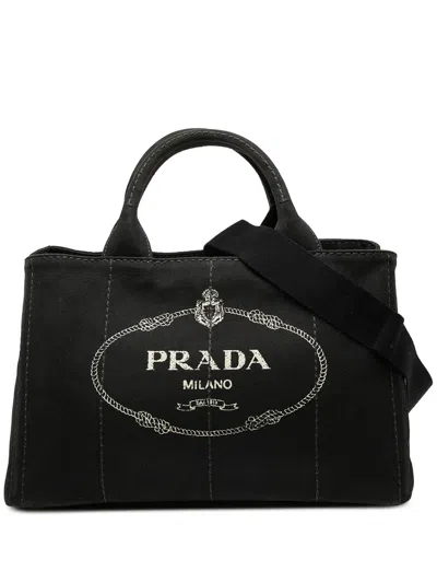 Pre-owned Prada 2013-2025 Canvas Canapa Logo Satchel In Black