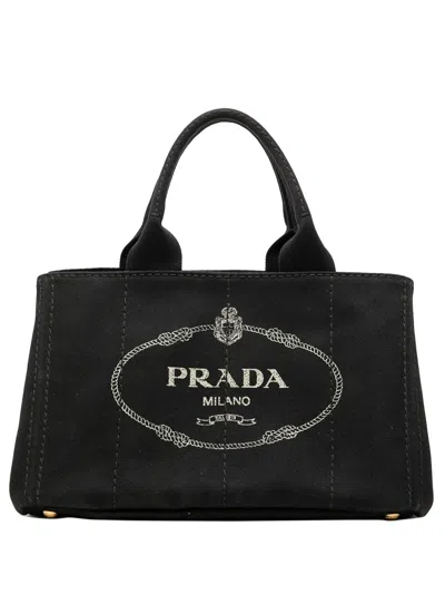 Pre-owned Prada 2013-2025 Canvas Canapa Logo Satchel In Black