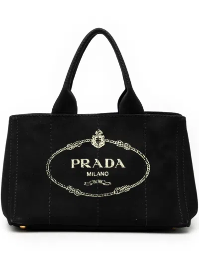 Pre-owned Prada 2013-2025 Canvas Canapa Logo Satchel In Black