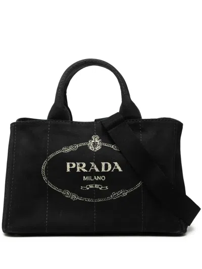 Pre-owned Prada 2013-2025 Canvas Canapa Logo Satchel In Black