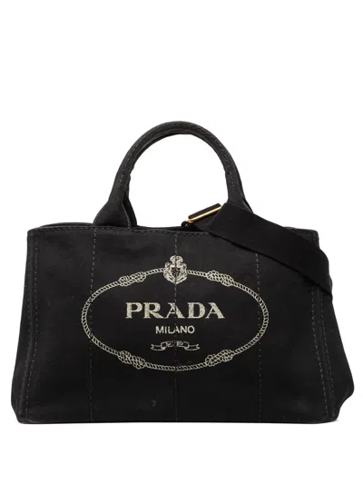 Pre-owned Prada 2013-2025 Canvas Canapa Logo Satchel In Black