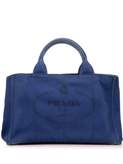 Pre-owned Prada 2013-2025 Canvas Canapa Logo Satchel In Blue