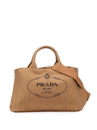 Pre-owned Prada 2013-2025 Canvas Canapa Logo Satchel In Brown