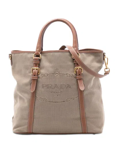 Pre-owned Prada 2013-2025 Canvas Canapa Logo Satchel In Brown
