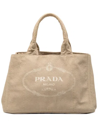 Pre-owned Prada 2013-2025 Canvas Canapa Logo Satchel In Brown