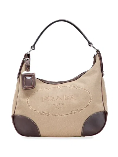 Pre-owned Prada 2013-2025 Canvas Canapa Logo Shoulder Bag In Brown