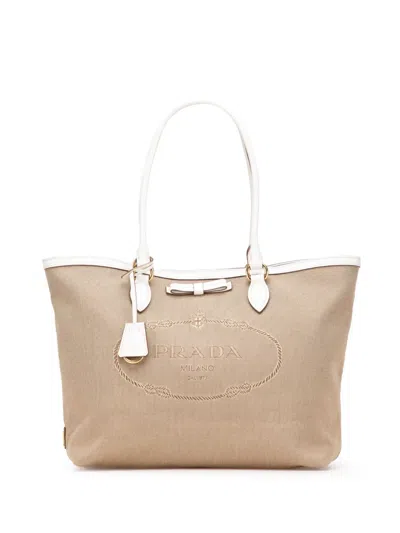 Pre-owned Prada 2013-2025 Canvas Canapa Logo Tote Bag In Brown