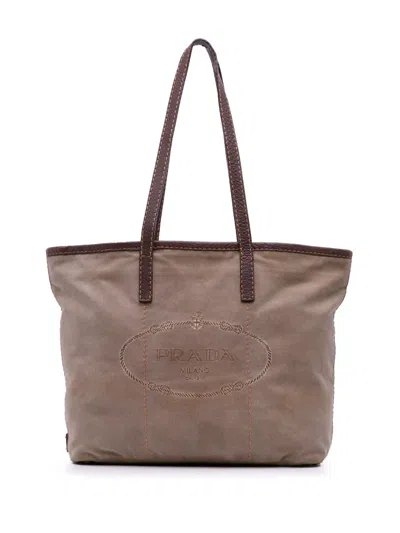 Pre-owned Prada 2013-2025 Canvas Canapa Logo Tote Bag In Brown