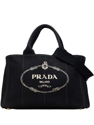 Pre-owned Prada 2013-2025 Canvas Canapa Logo Tote Satchel In Black