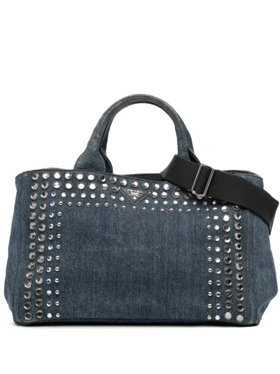 Pre-owned Prada 2013-2025 Denim Canapa Bijoux Satchel In Blue