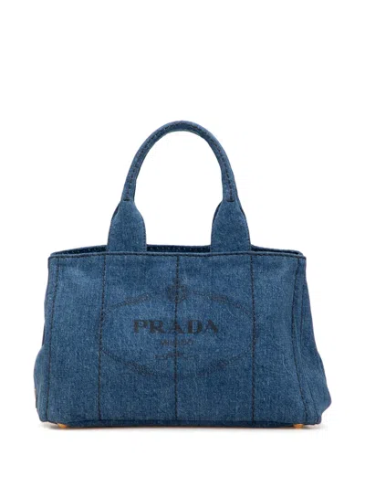 Pre-owned Prada 2013-2025 Denim Canapa Logo Satchel