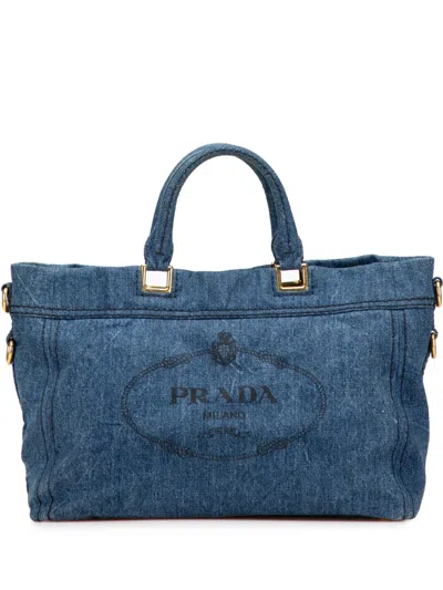 Pre-owned Prada 2013-2025 Denim Canapa Logo Satchel In Blue
