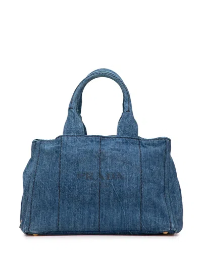 Pre-owned Prada 2013-2025 Denim Canapa Logo Satchel In Blue