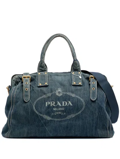 Pre-owned Prada 2013-2025 Denim Canapa Logo Satchel In Blue