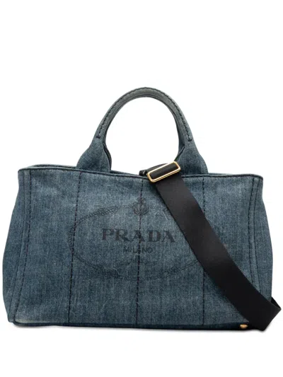 Pre-owned Prada 2013-2025 Denim Canapa Logo Satchel In Blue