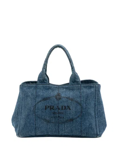 Pre-owned Prada 2013-2025 Denim Canapa Logo Satchel In Blue