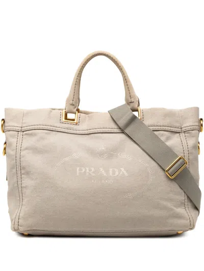 Pre-owned Prada 2013-2025 Denim Canapa Logo Satchel In Brown