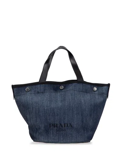 Pre-owned Prada 2013-2025 Denim Logo Satchel In Blue