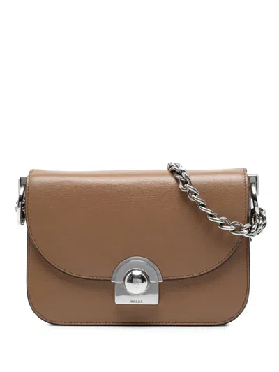 Pre-owned Prada 2013-2025 Glace Calf Arcade Crossbody Bag In Brown