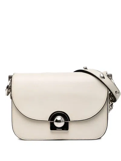 Pre-owned Prada 2013-2025 Glace Calf Arcade Crossbody Bag In White