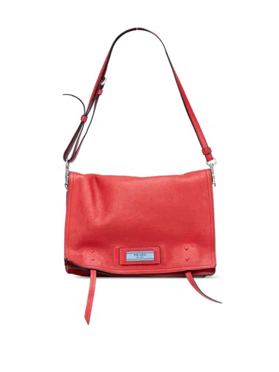 Pre-owned Prada 2013-2025 Glace Calf Etiquette Flap Crossbody Bag In Red