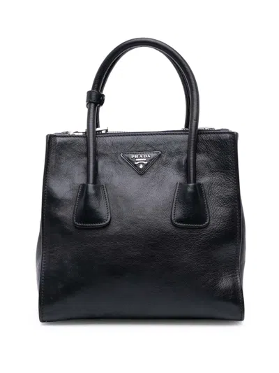 Pre-owned Prada 2013-2025 Glace Calf Twin Pocket Satchel In Black