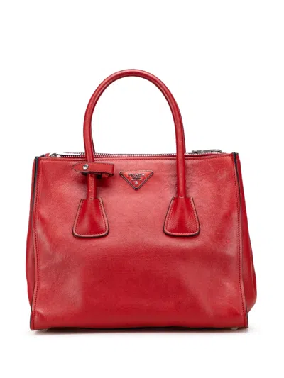 Pre-owned Prada 2013-2025 Glace Calf Twin Pocket Satchel In Red