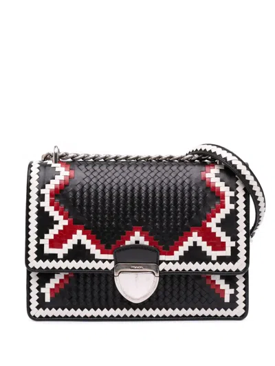 Pre-owned Prada 2013-2025 Goatskin Woven Madras Crossbody Bag In Black
