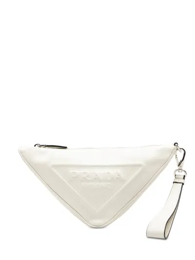 Pre-owned Prada 2013-2025 Grace Lux Triangle Wristlet Pouch Clutch Bag In White