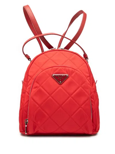 Pre-owned Prada 2013-2025 Impuntu Tessuto Backpack In Red