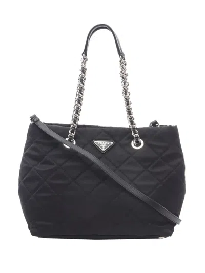 Pre-owned Prada 2013-2025 Impuntu Tessuto Open Convertible Tote Satchel In Black