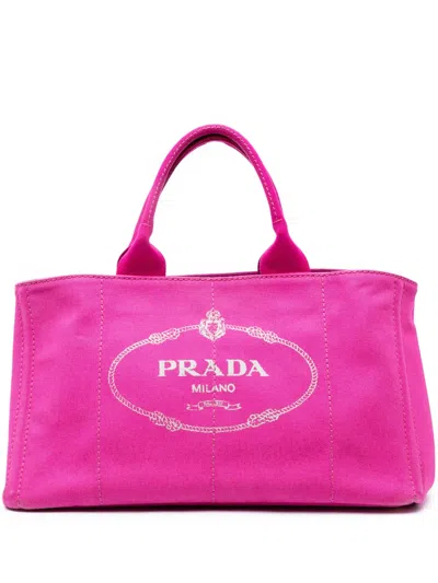 Pre-owned Prada 2013-2025 Large Canvas Canapa Logo Satchel In Pink