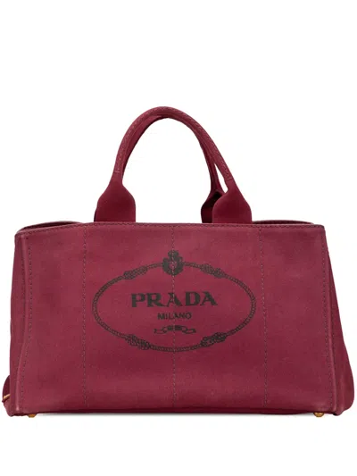 Pre-owned Prada 2013-2025 Large Canvas Canapa Logo Satchel In Red