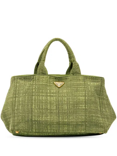 Pre-owned Prada 2013-2025 Large Canvas Canapa Satchel In Green