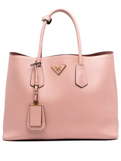 Pre-owned Prada 2013-2025 Large Saffiano Cuir Double Satchel In Pink
