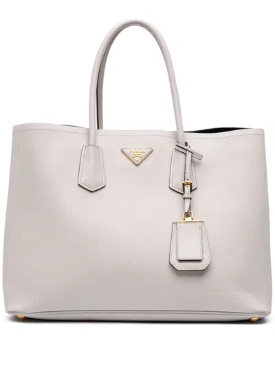 Pre-owned Prada 2013-2025 Large Saffiano Cuir Double Satchel In White