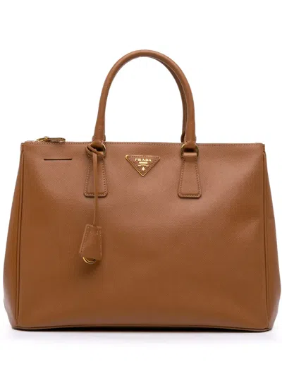 Pre-owned Prada 2013-2025 Large Saffiano Lux Galleria Double Zip Satchel In Brown