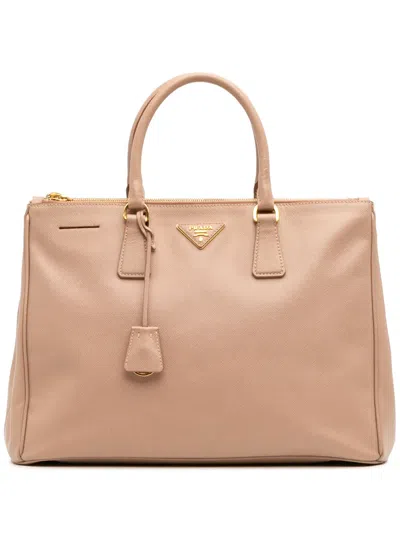 Pre-owned Prada 2013-2025 Large Saffiano Lux Galleria Double Zip Satchel In Brown