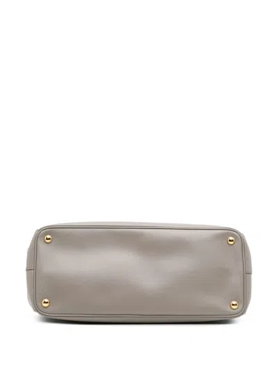 Pre-owned Prada 2013-2025 Large Saffiano Lux Galleria Double Zip Satchel In Gray