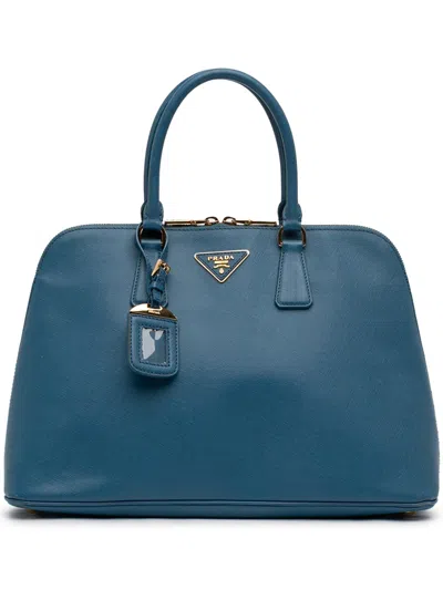 Pre-owned Prada 2013-2025 Large Saffiano Lux Promenade Satchel In Blue