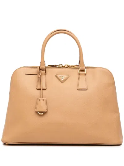Pre-owned Prada 2013-2025 Large Saffiano Lux Promenade Satchel In Brown