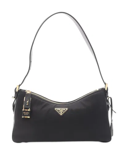 Pre-owned Prada 2013-2025 Leather And Tessuto Shoulder Bag In Black