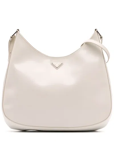 Pre-owned Prada 2013-2025 Maxi Spazzolato Cleo Crossbody Bag In White