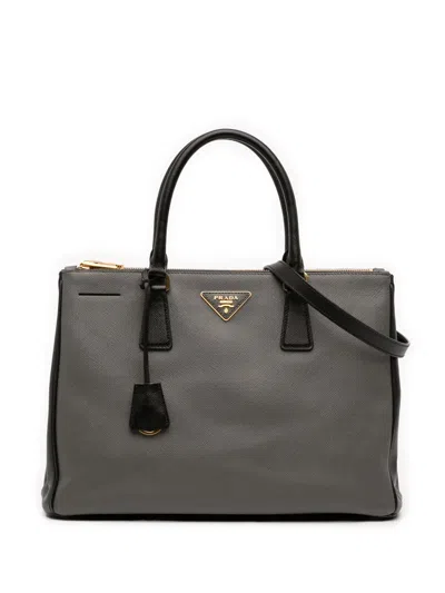 Pre-owned Prada 2013-2025 Medium Bicolor Saffiano Lux Galleria Double Zip Satchel In Black