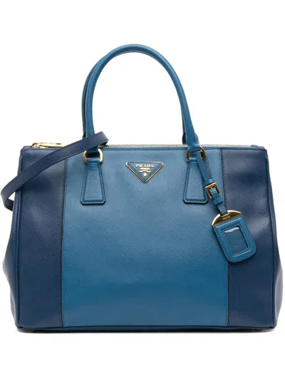 Pre-owned Prada 2013-2025 Medium Bicolor Saffiano Lux Galleria Double Zip Satchel In Blue