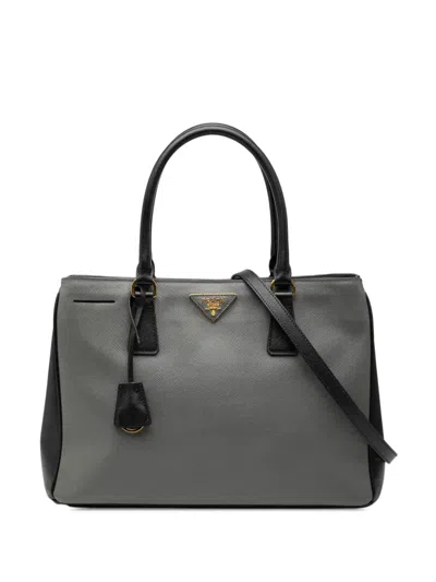 Pre-owned Prada 2013-2025 Medium Bicolor Saffiano Lux Galleria Satchel In Black