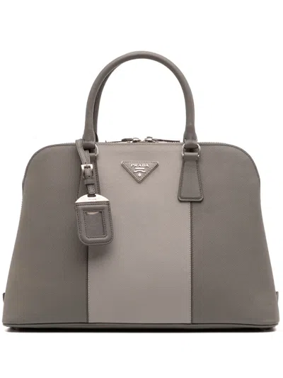 Pre-owned Prada 2013-2025 Medium Bicolor Saffiano Lux Promenade Satchel In Gray