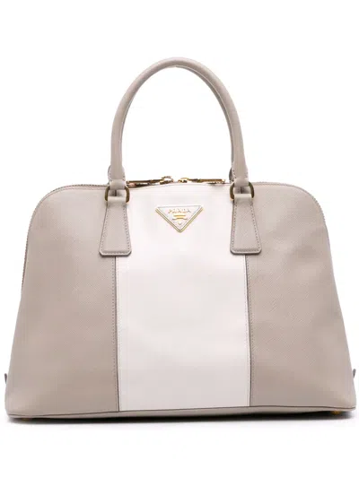 Pre-owned Prada 2013-2025 Medium Bicolor Saffiano Lux Promenade Satchel In Gray