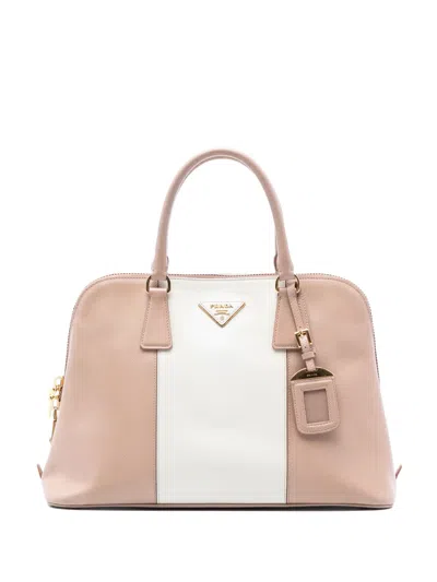 Pre-owned Prada 2013-2025 Medium Bicolor Saffiano Lux Promenade Satchel In Pink